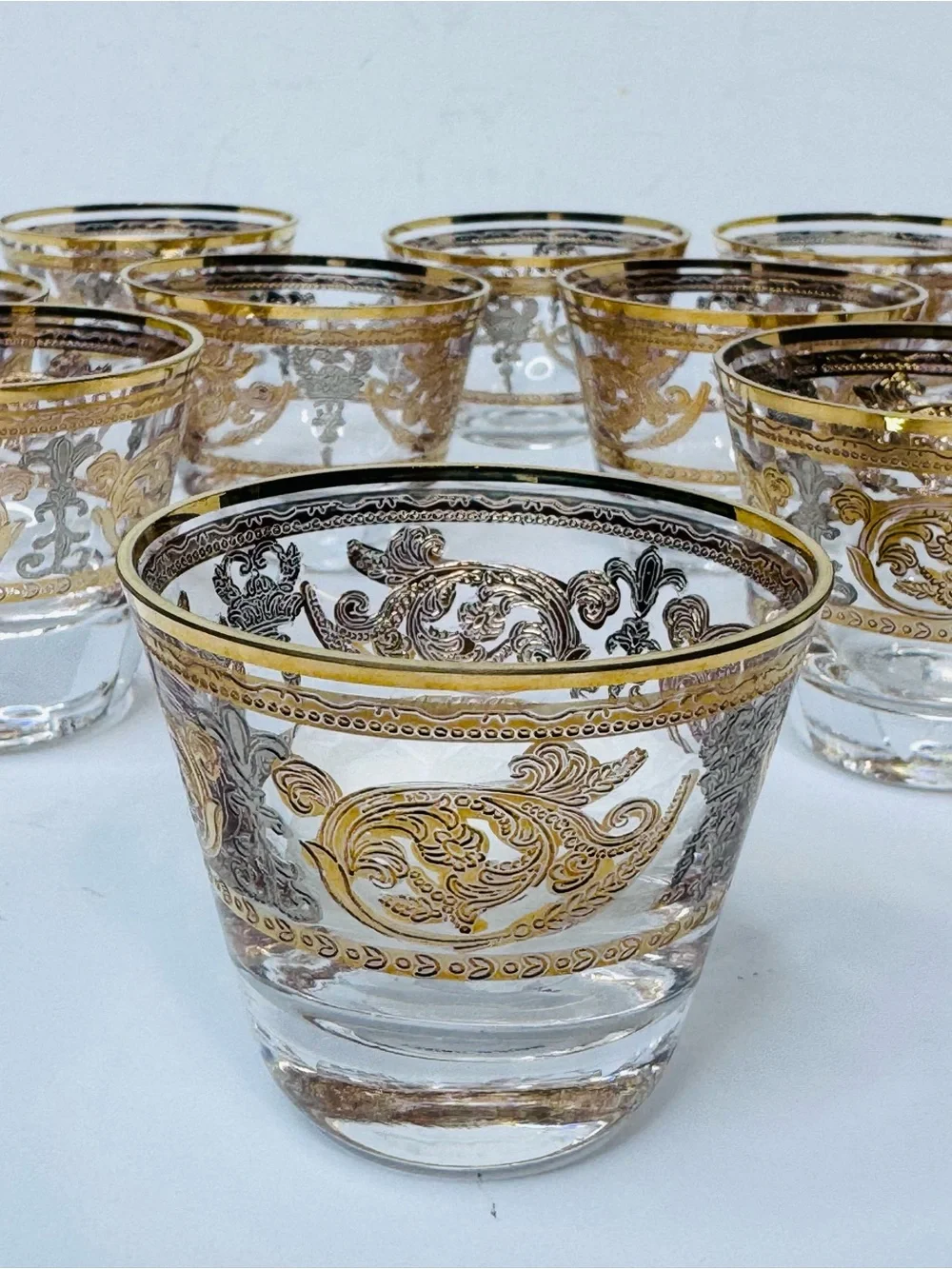 Turkish Arabic Coffee Glass Cups Gold Etched Set w/ Box Made in Turkey Set Of 11